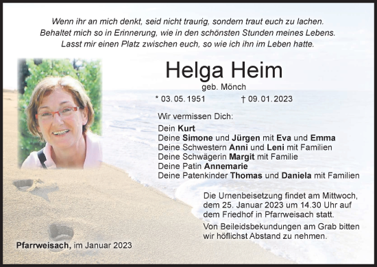 Anzeige von Helga Heim von MGO