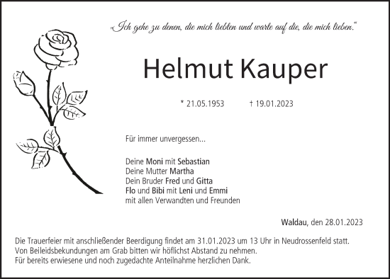 Anzeige von Helmut Kauper von MGO