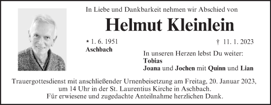 Anzeige von Helmut Kleinlein von MGO