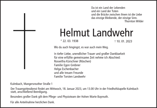 Anzeige von Helmut Landwehr von MGO