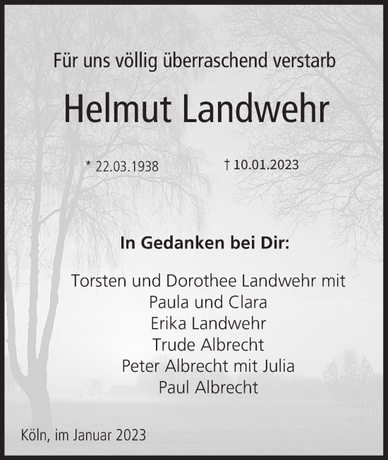 Anzeige von Helmut Landwehr von MGO