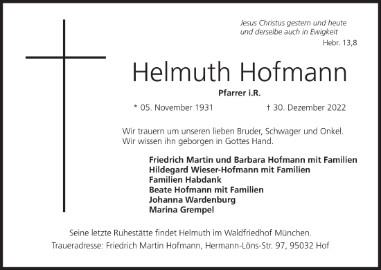 Anzeige von Helmuth Hofmann von MGO