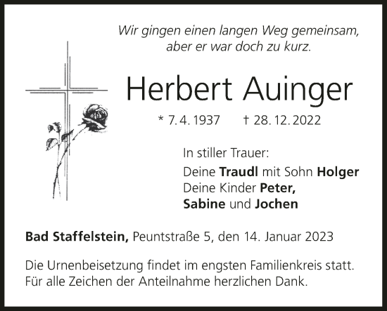 Anzeige von Herbert Auinger von MGO