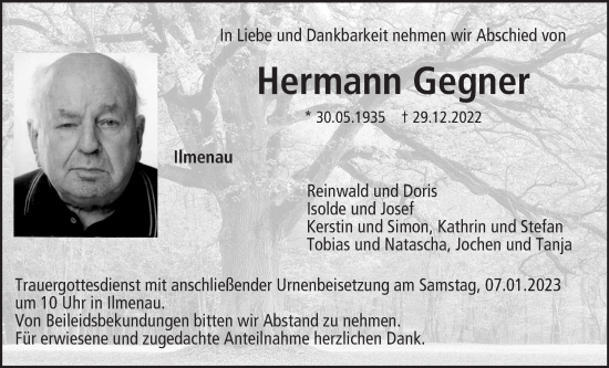 Anzeige von Hermann Gegner von MGO