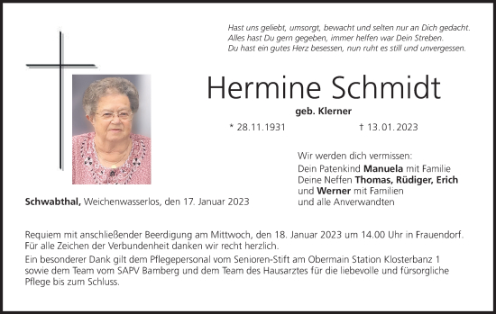 Anzeige von Hermine Schmidt von MGO