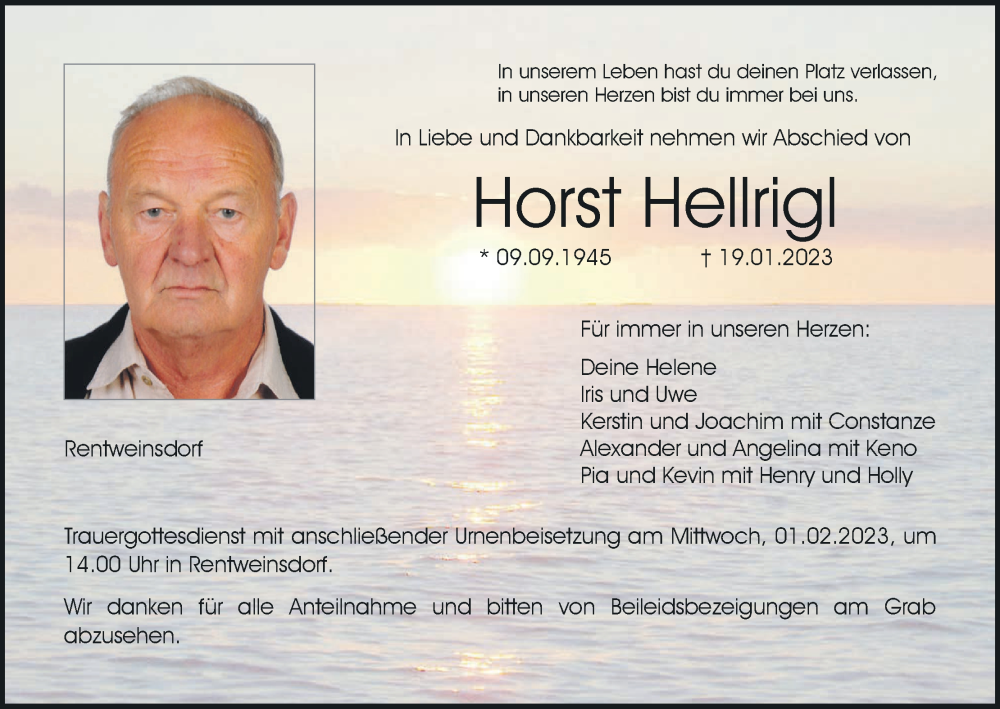  Traueranzeige für Horst Hellrigl vom 24.01.2023 aus MGO