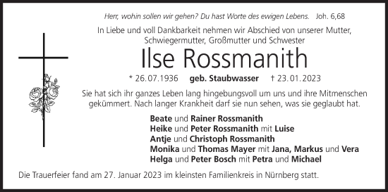 Anzeige von Ilse Rossmanith von MGO