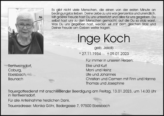 Anzeige von Inge Koch von MGO
