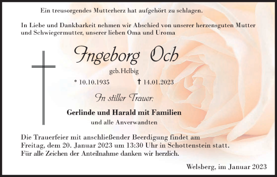 Anzeige von Ingeborg Och von MGO