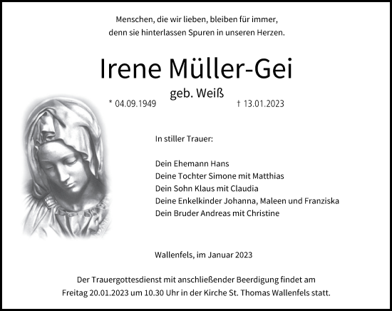 Anzeige von Irene Müller-Gei von MGO