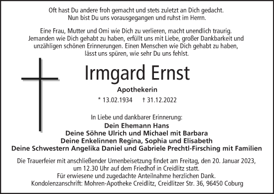 Anzeige von Irmgard Ernst von MGO