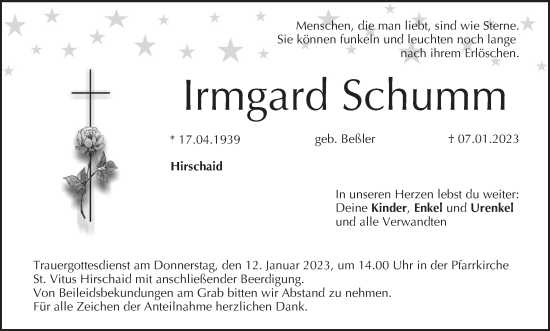 Anzeige von Irmgard Schumm von MGO