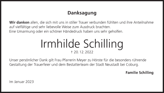 Anzeige von Irmhilde Schilling von MGO