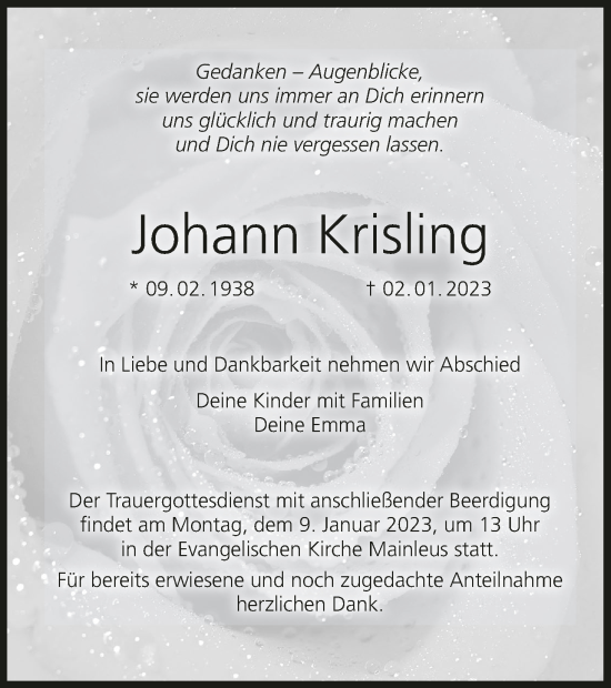 Anzeige von Johann Krisling von MGO