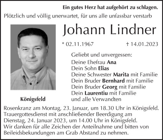 Anzeige von Johann Lindner von MGO
