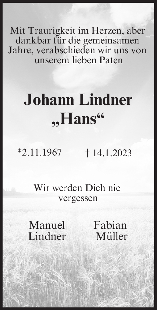 Anzeige von Johann Lindner von MGO