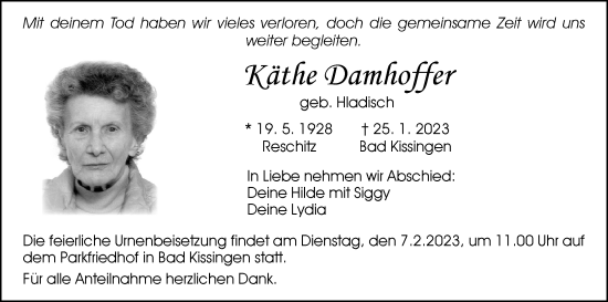 Anzeige von Käthe Damhoffer von MGO