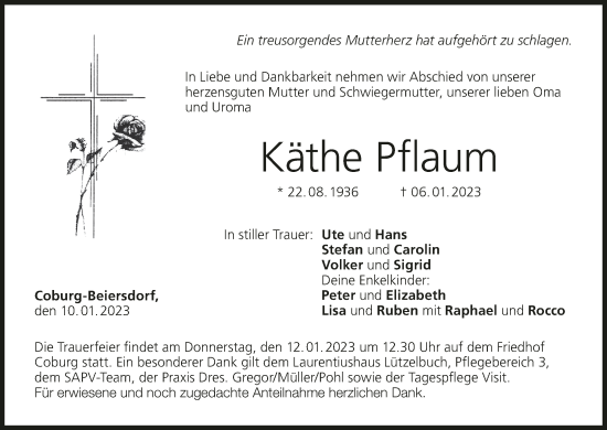 Anzeige von Käthe Pflaum von MGO