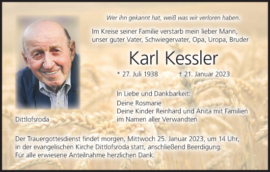 Anzeige von Karl Kessler von MGO