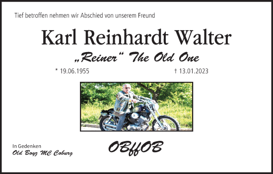 Anzeige von Karl Reinhardt Walter von MGO