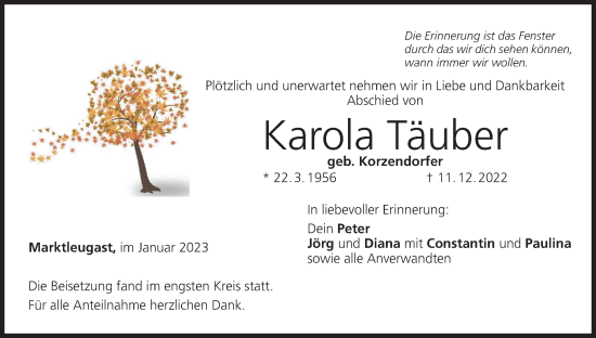 Anzeige von Karola Täuber von MGO