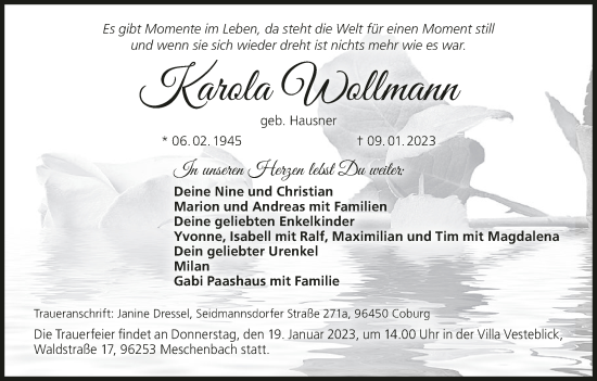 Anzeige von Karola WOllmann von MGO