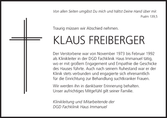 Anzeige von Klaus Freiberger von MGO