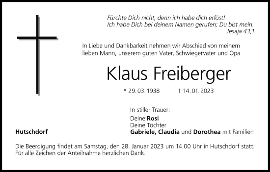 Anzeige von Klaus Freiberger von MGO