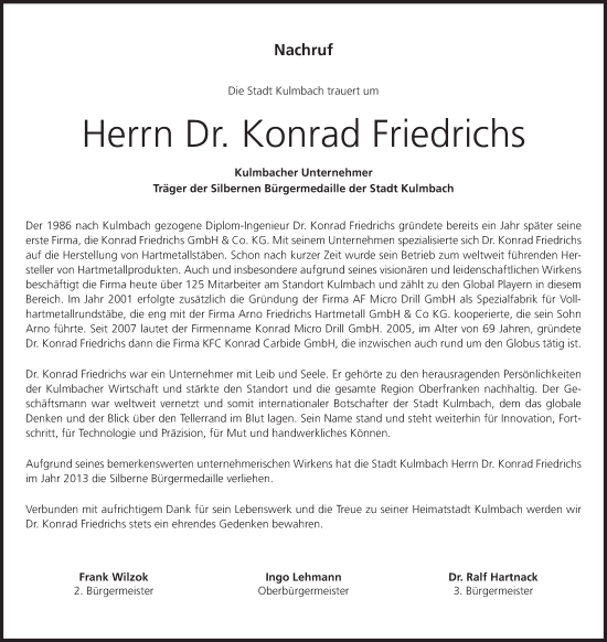 Anzeige von Konrad Friedrichs von MGO