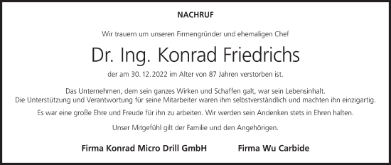 Anzeige von Konrad Friedrichs von MGO