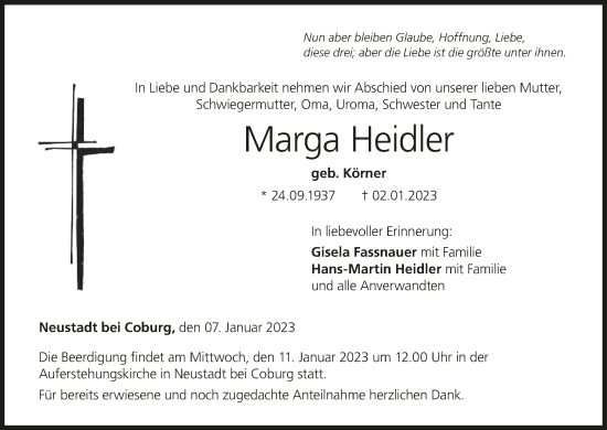 Anzeige von Marga Heidler von MGO