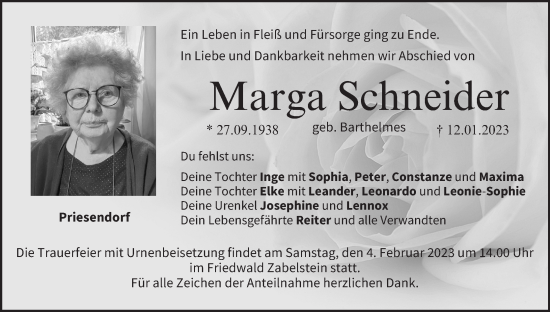 Anzeige von Marga Schneider von MGO