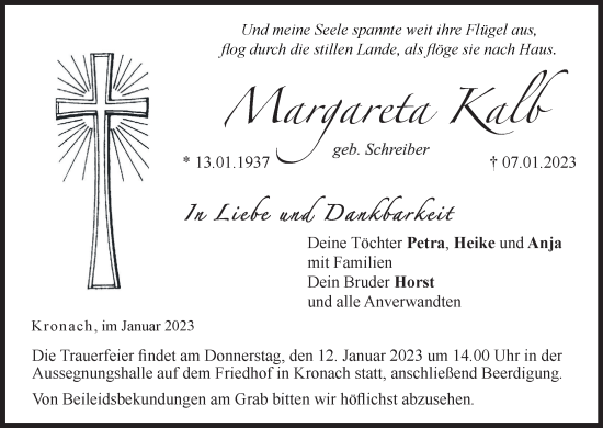 Anzeige von Margareta Kalb von MGO