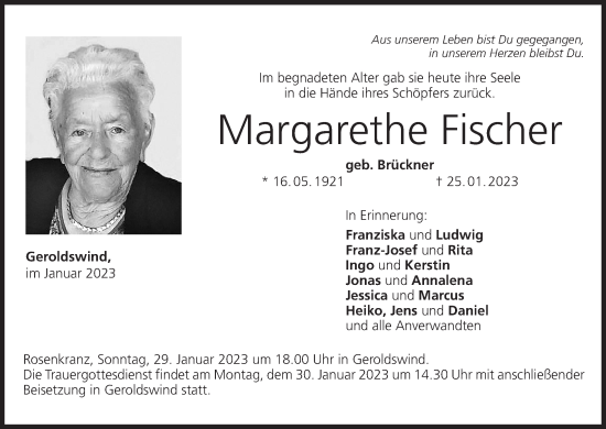 Anzeige von Margarethe Fischer von MGO