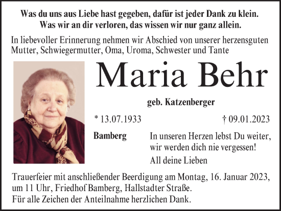 Anzeige von Maria Behr von MGO