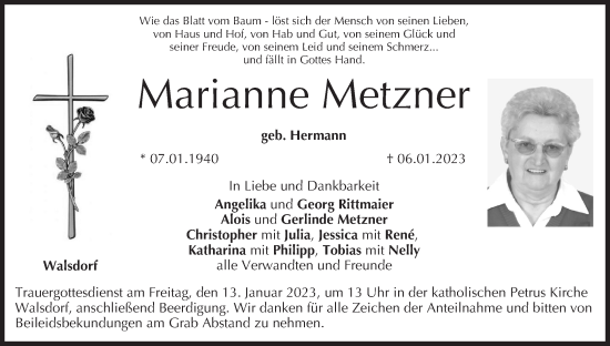 Anzeige von Marianne Metzner von MGO