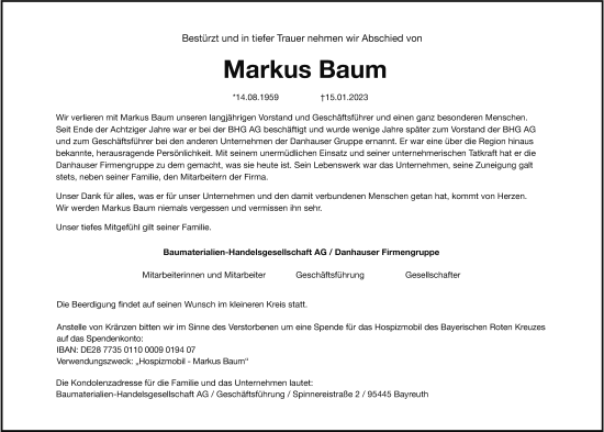 Anzeige von Markus Baum von MGO
