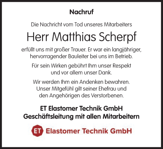 Anzeige von Matthias Scherpf von MGO