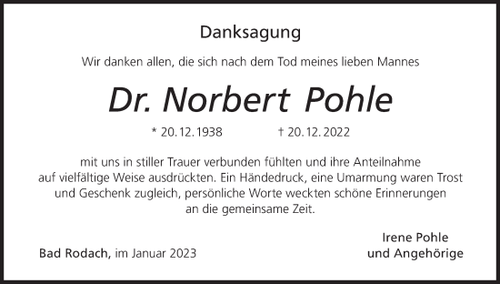 Anzeige von Norbert Pohle von MGO
