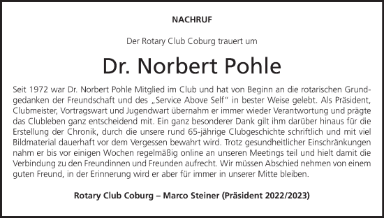 Anzeige von Norbert Pohle von MGO