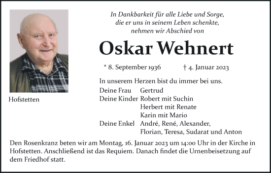 Anzeige von Oskar Wehnert von MGO