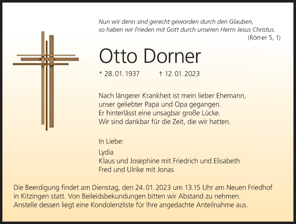  Traueranzeige für Otto Dorner vom 21.01.2023 aus MGO