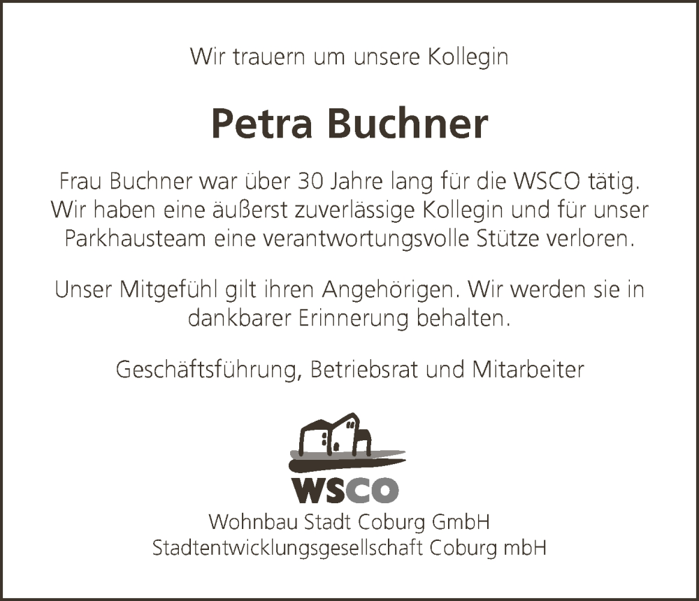  Traueranzeige für Petra Buchner vom 07.01.2023 aus MGO