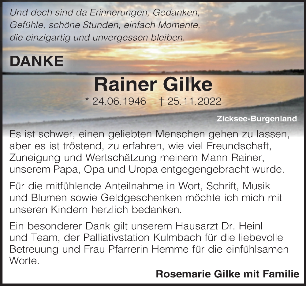  Traueranzeige für Rainer Gilke vom 14.01.2023 aus MGO