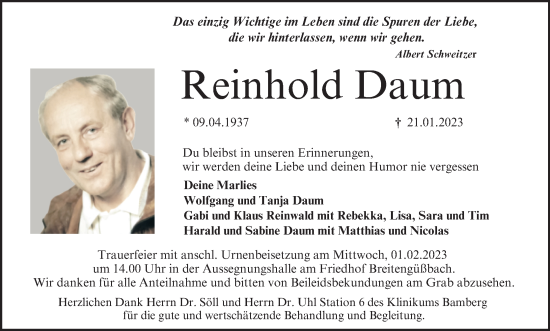 Anzeige von Reinhold Daum von MGO