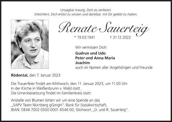 Anzeige von Renate Sauerteig von MGO