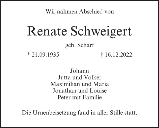 Anzeige von Renate Schweigert von MGO