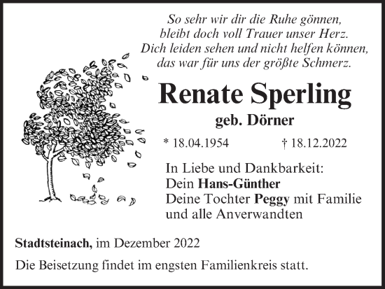 Anzeige von Renate Sperling von MGO