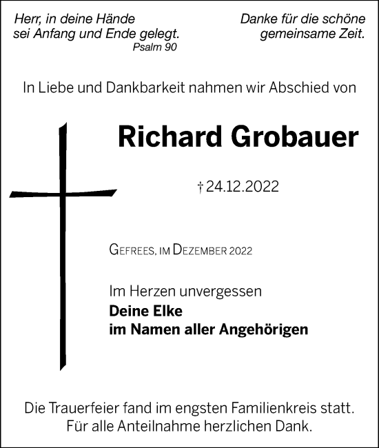 Anzeige von Richard Grobauer von MGO