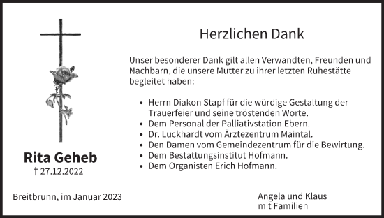 Anzeige von Rita Geheb von MGO